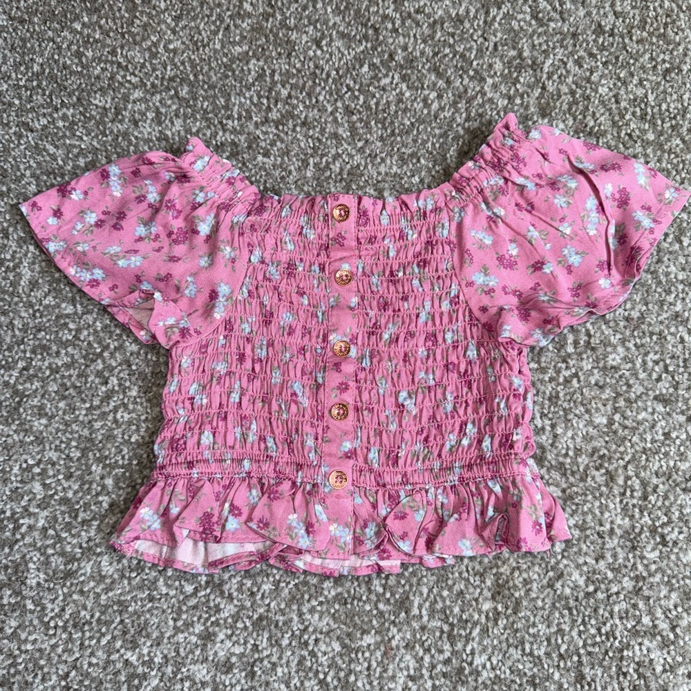 Pink Floral Smocked Off-Shoulder Top
